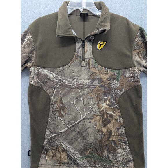 Scent Blocker Fleece Pullover Mens Medium Camo Quarter Zip Hunting S3 Green - Picture 4 of 12